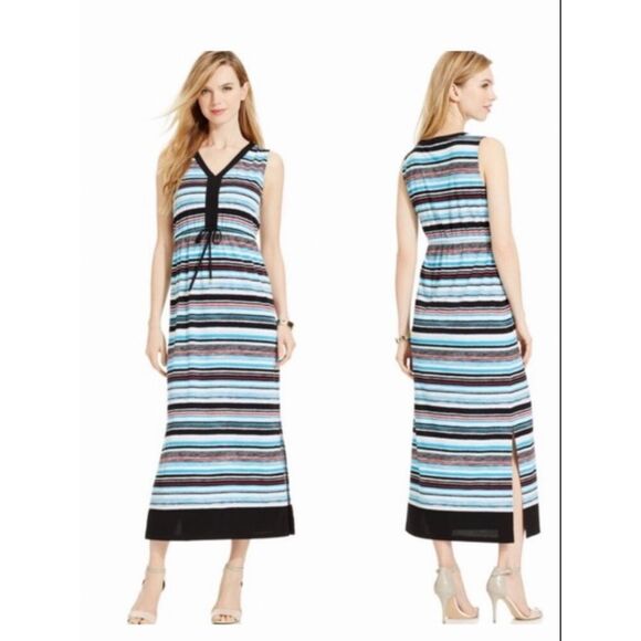 Jones New York Dresses & Skirts - JONES NEW YORK Striped V-Neck Maxi Dress - Multicolor w/ Drawstring Size Med